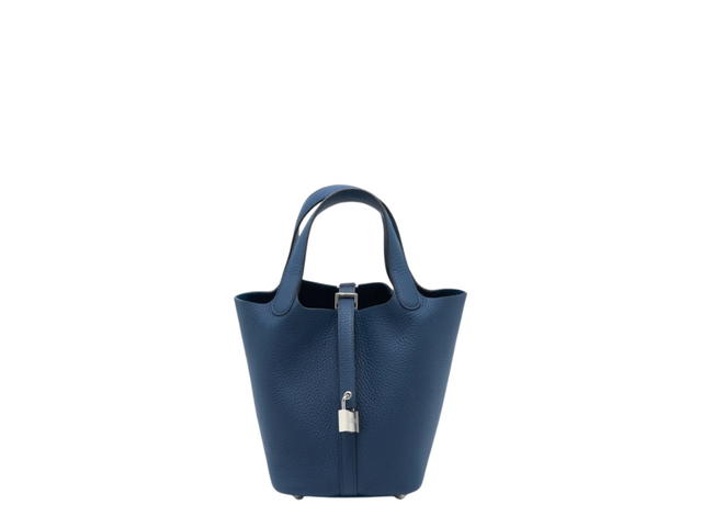 Hermes Hermes Picotin Clemence Bullock Leather Basket Bag Handbag Bucket Bag Regular Women's 7P Bleu De Prusse Prussian Blue - view 1