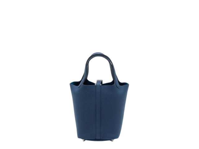 Hermes Hermes Picotin Clemence Bullock Leather Basket Bag Handbag Bucket Bag Regular Women's 7P Bleu De Prusse Prussian Blue - view 2
