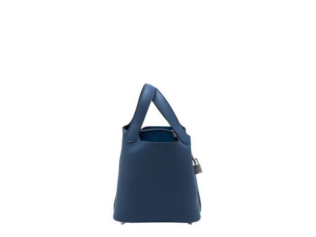 Hermes Hermes Picotin Clemence Bullock Leather Basket Bag Handbag Bucket Bag Regular Women's 7P Bleu De Prusse Prussian Blue - view 3
