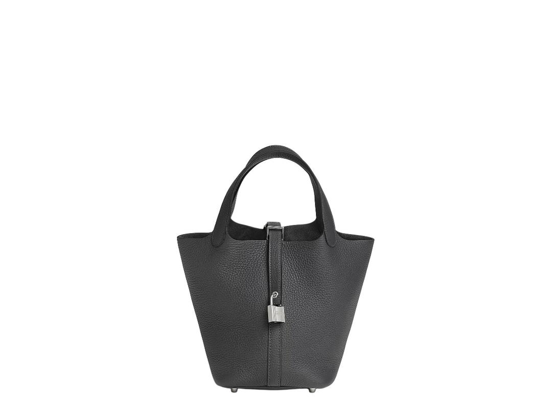 Hermes Hermes Picotin Lock Clemence Bullock Bucket Bags Regular Ardoise Slate Gray