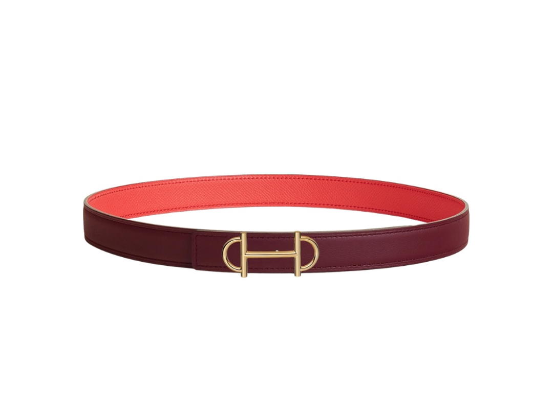 Hermes Hermes Gamma Belt Buckle & Reversible Leather Strap 24 MM Bordeaux Rose Texas
