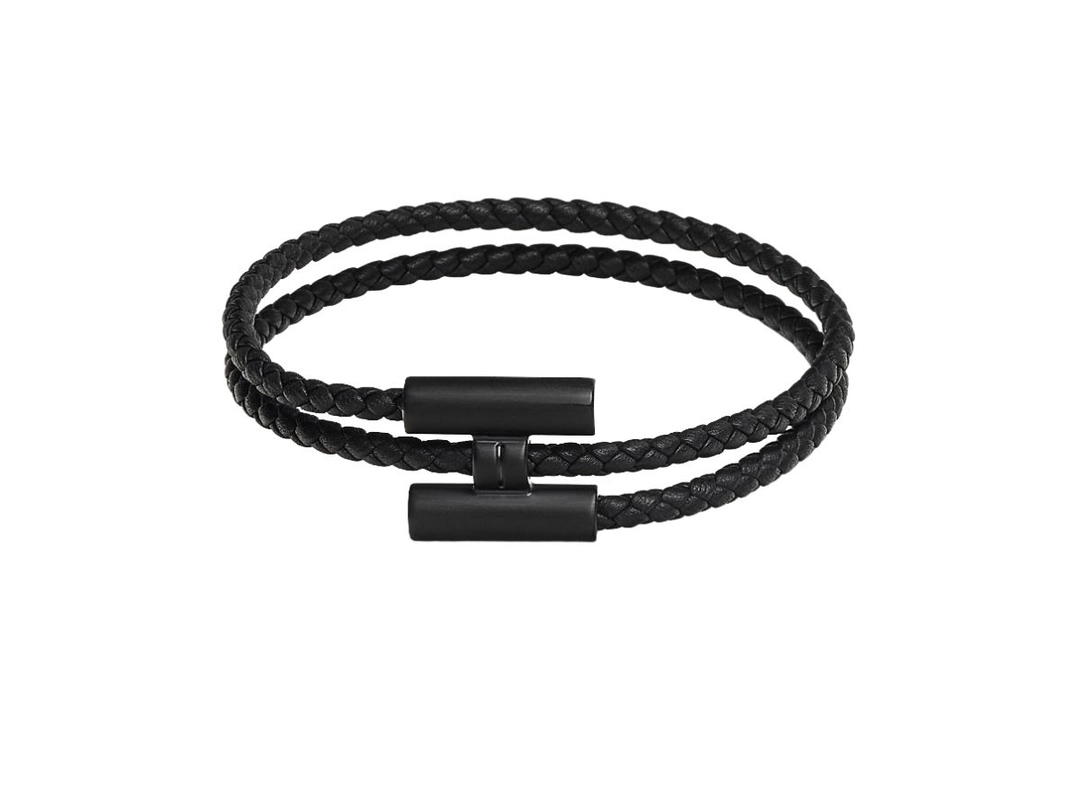 Hermes Hermes Tournis Tresse Bracelet In Swift Calfskin Noir With So Black Plated Hardware