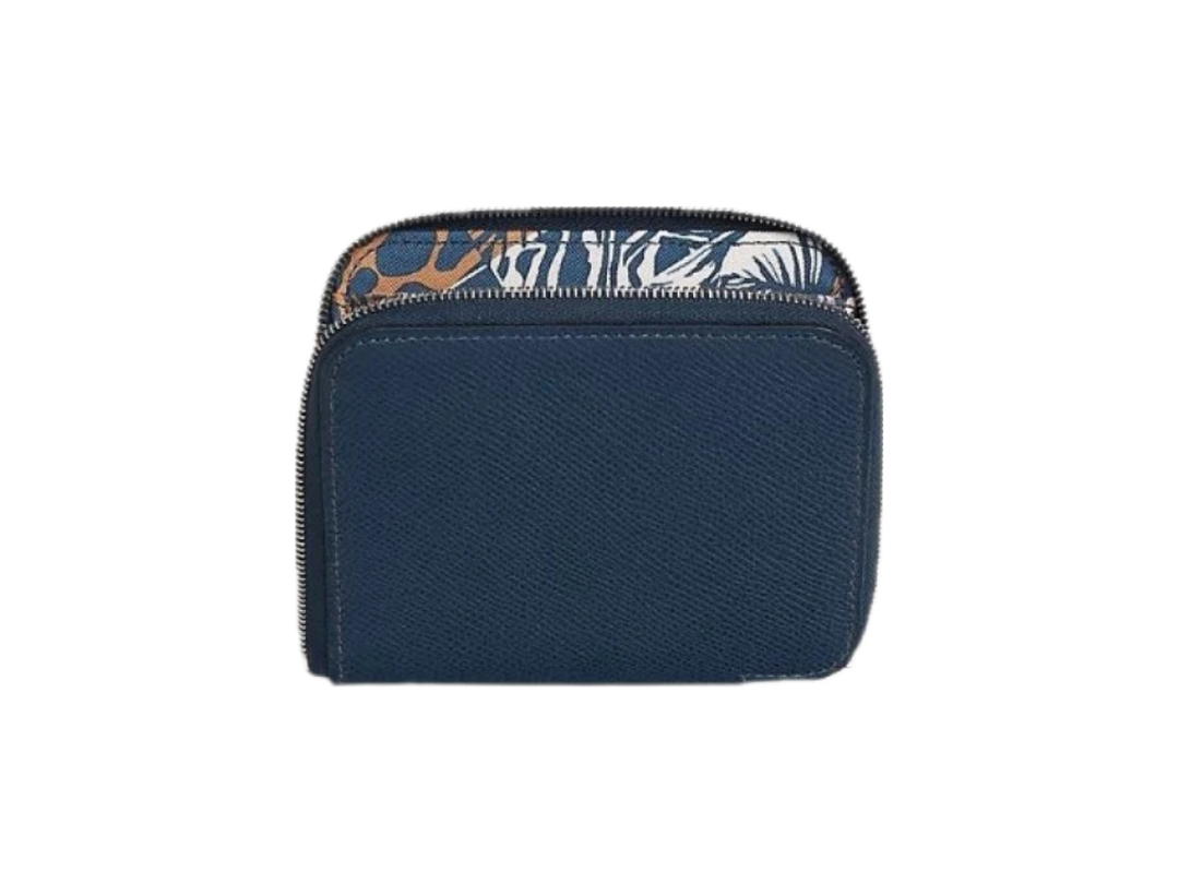 Hermes Hermes Silk'In Compact Wallet Epsom Barenia & Palladium Bleu De Prusse Bleu Navy Vert Fizz