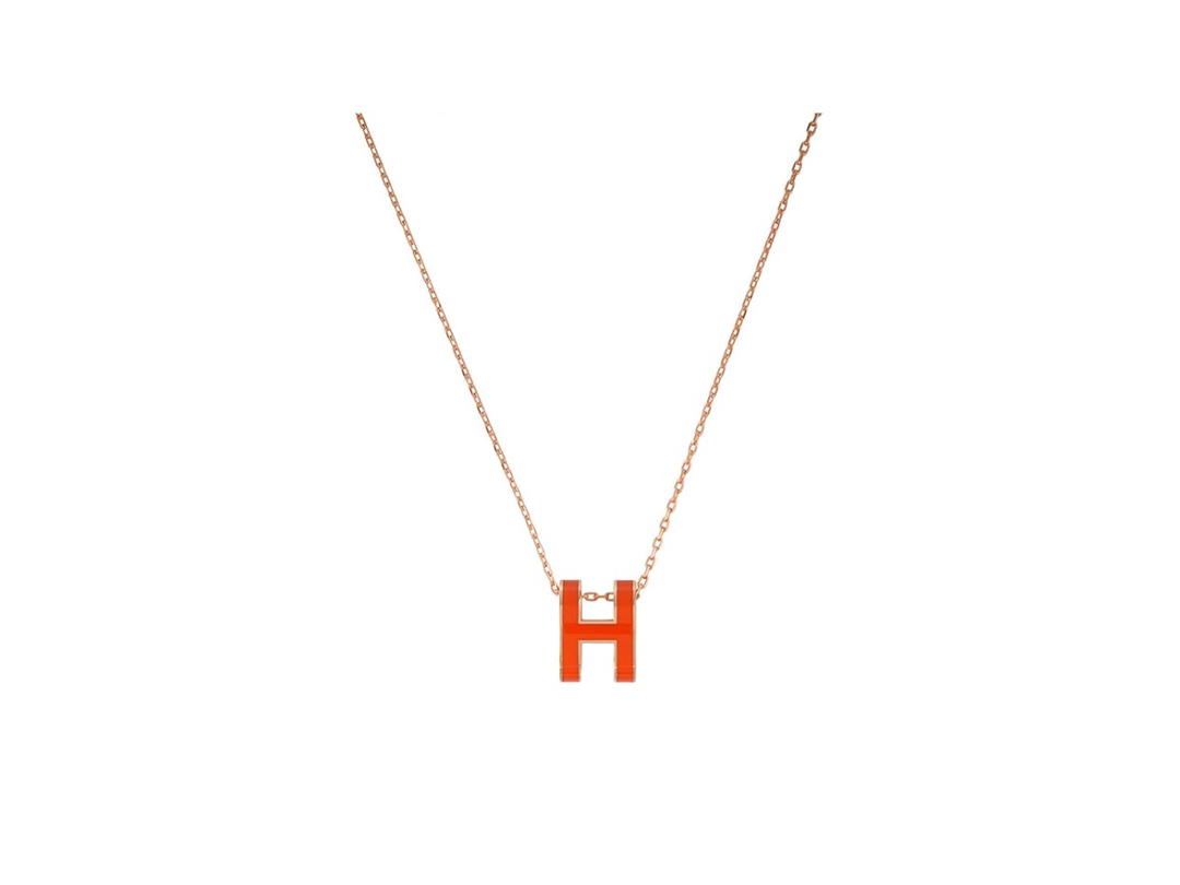 Hermes Hermes Gold-Plated Necklaces Women's Graffiti Orange Pendant Rose Gold Chain
