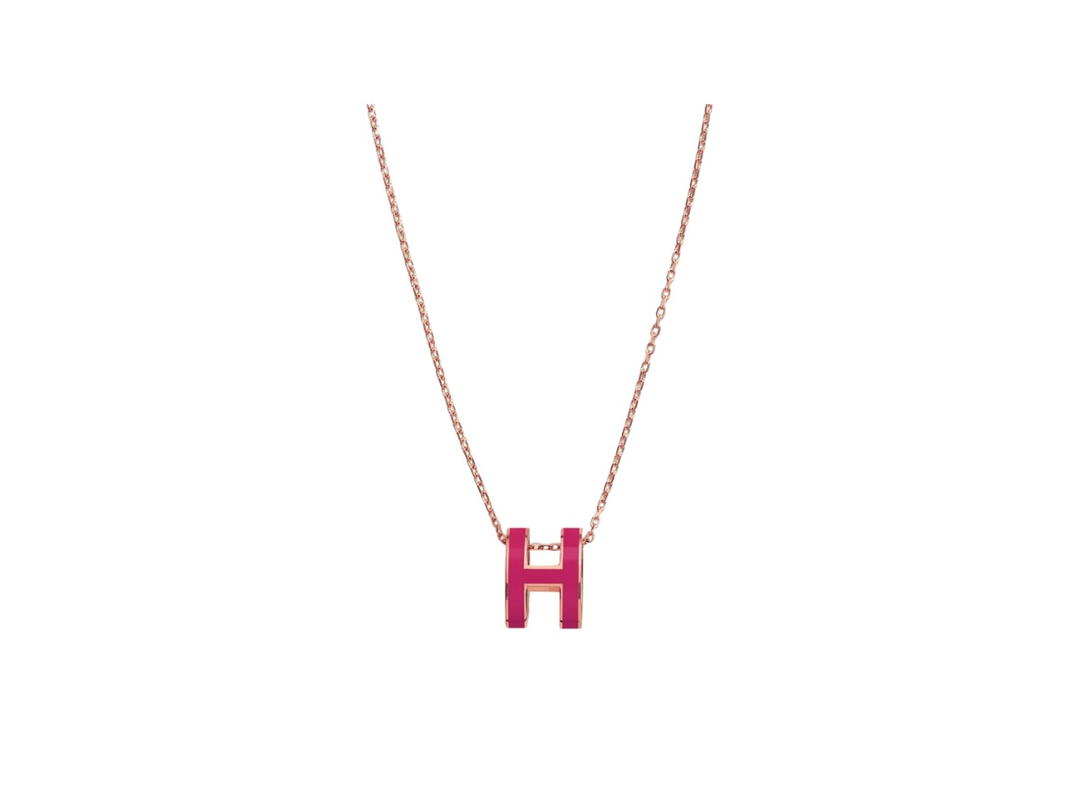 Hermes Hermes Pop H Pendant In Lacquered Metal With Rose Gold-Plated Hardware Framboise