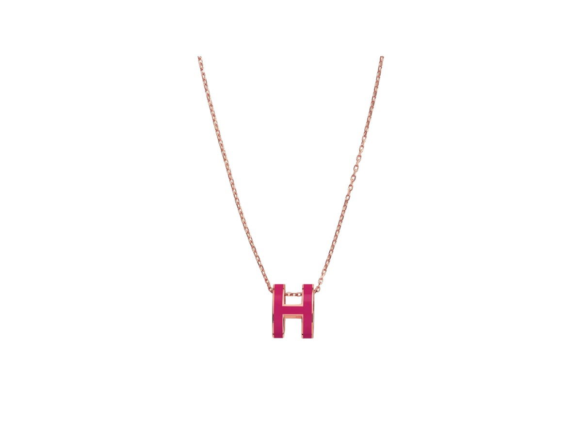 Hermes Hermes Pop H Pendant In Lacquered Metal With Rose Gold-Plated Hardware Framboise