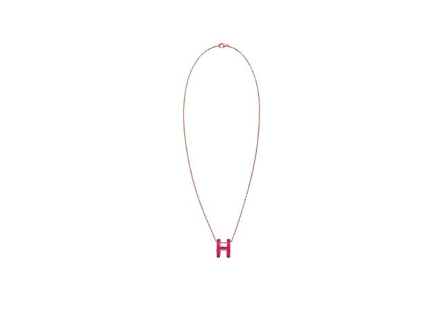 Hermes Hermes Pop H Pendant In Lacquered Metal With Rose Gold-Plated Hardware Framboise - view 2