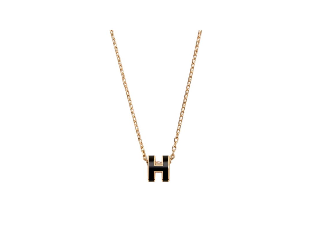 Hermes Hermes Mini Pop H Pendant In Lacquered Metal With Yellow Gold Plated Hardware Noir