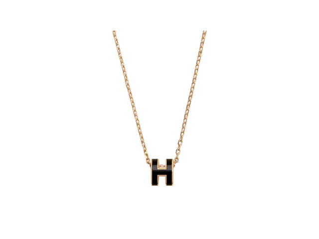 Hermes Hermes Mini Pop H Pendant In Lacquered Metal With Yellow Gold Plated Hardware Noir - view 1