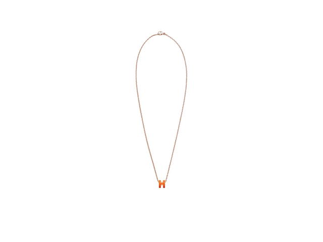 Hermes Hermes Mini Pop H Pendant In Lacquered Metal With Rose Gold-Plated Hardware Orange Soie - view 2