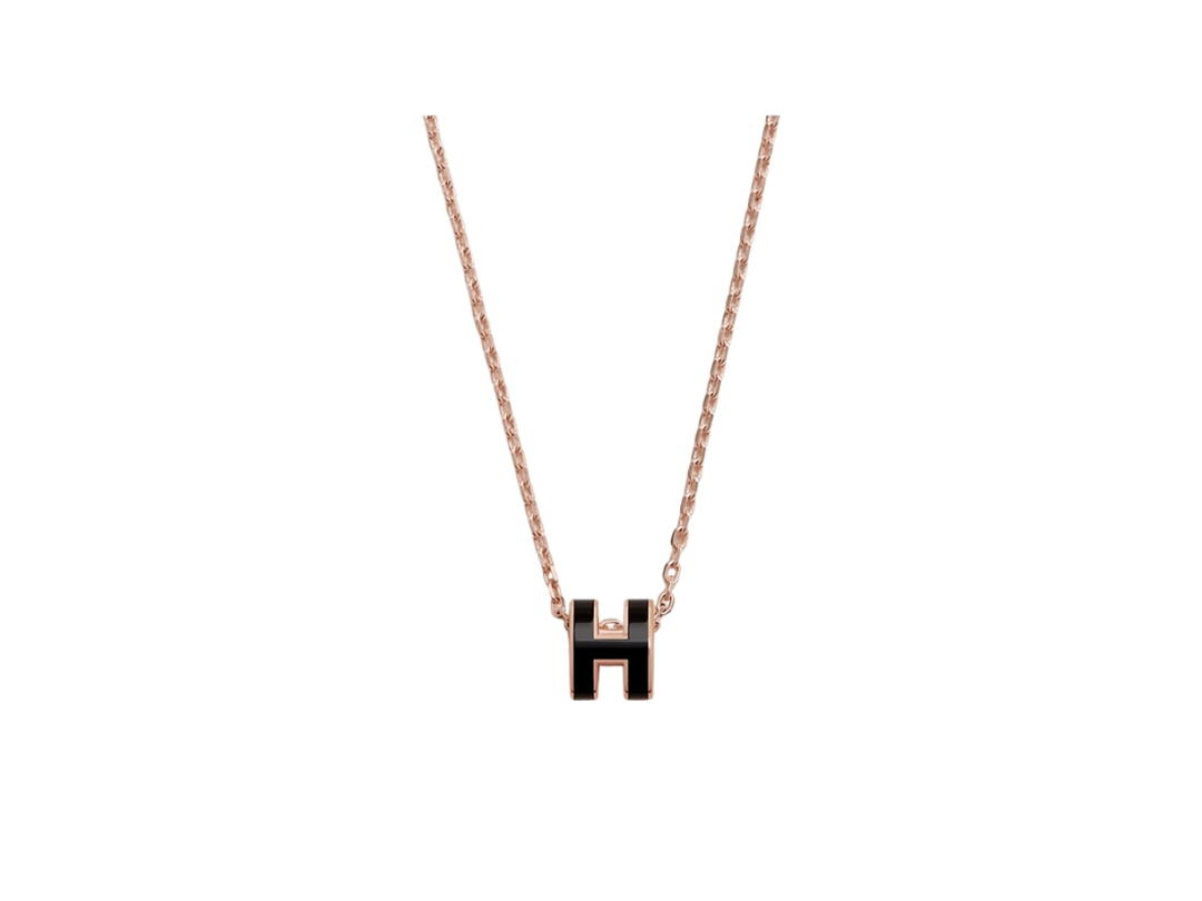 Hermes Hermes Mini Pop H Pendant In Lacquered Metal With Rose Gold-Plated Hardware Noir