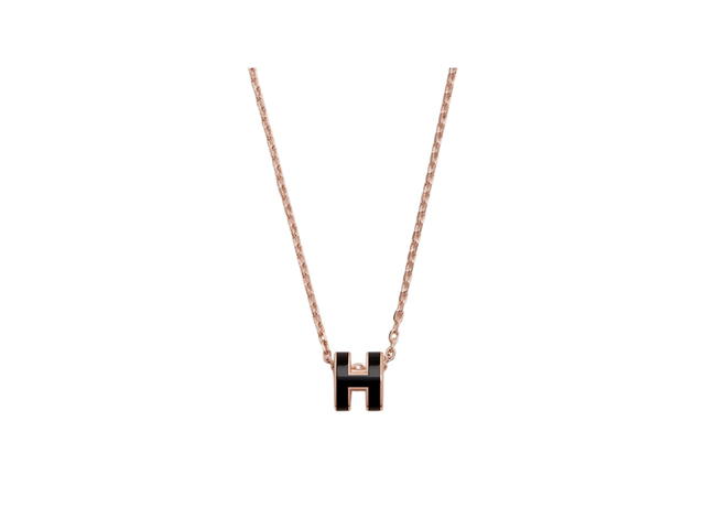Hermes Hermes Mini Pop H Pendant In Lacquered Metal With Rose Gold-Plated Hardware Noir - view 1
