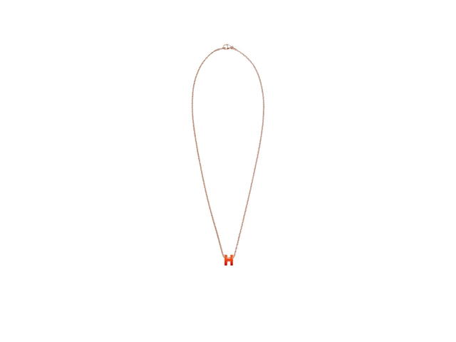 Hermes Hermes Mini Pop H Pendant In Lacquered Metal With Rose Gold-Plated Hardware Orange Field - view 2