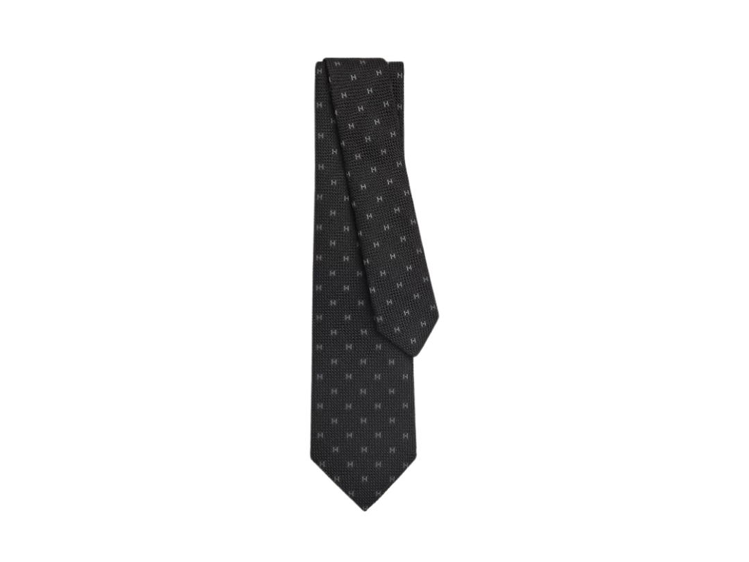 Hermes Hermes Grenadine De Soie Tie Noir Gris