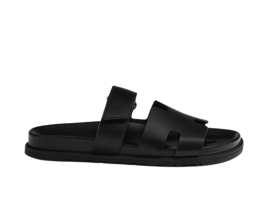 Hermes Hermes Chypre Sandal In Calfskin With Anatomical Rubber Sole And Adjustable Strap Noir