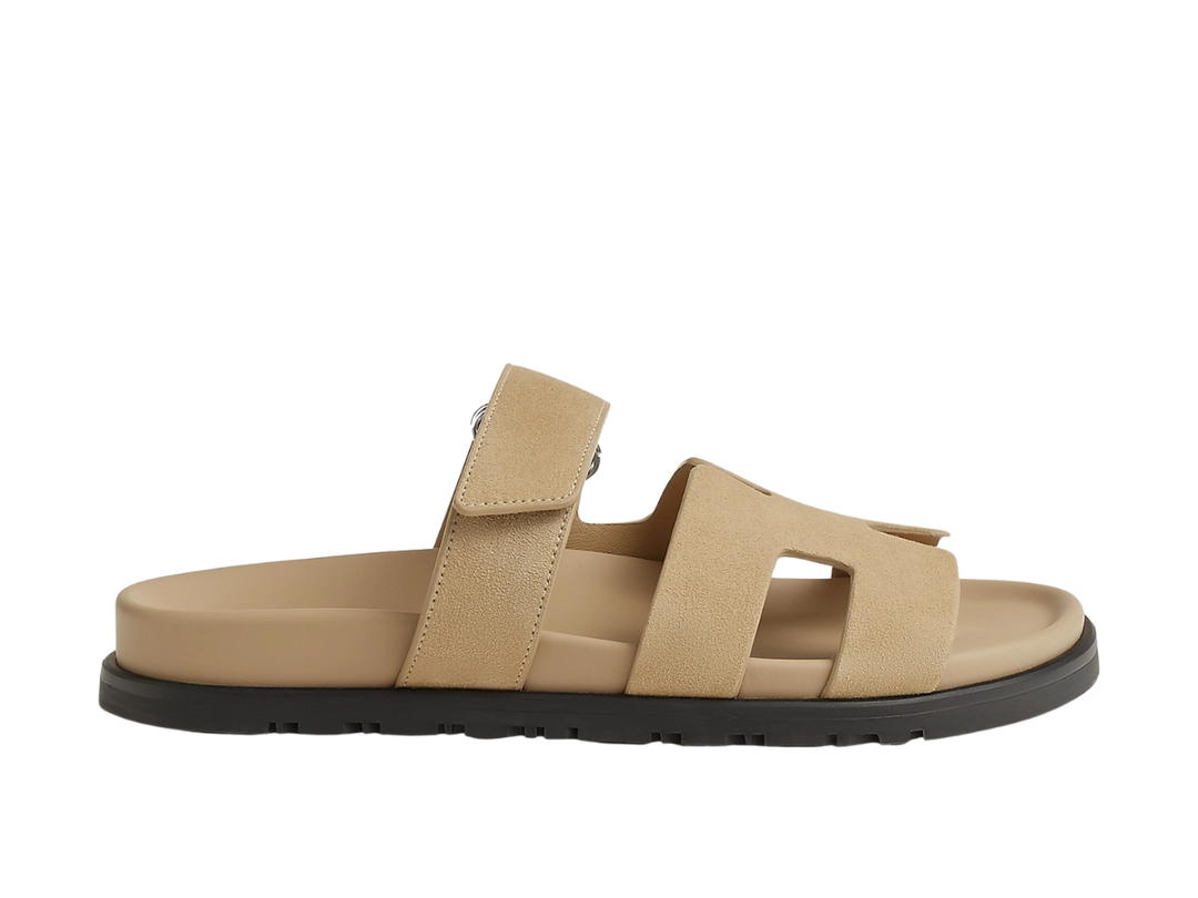 Hermes Hermes Chypre Chypre Sandal Beige Lin With Black Rubber Sole