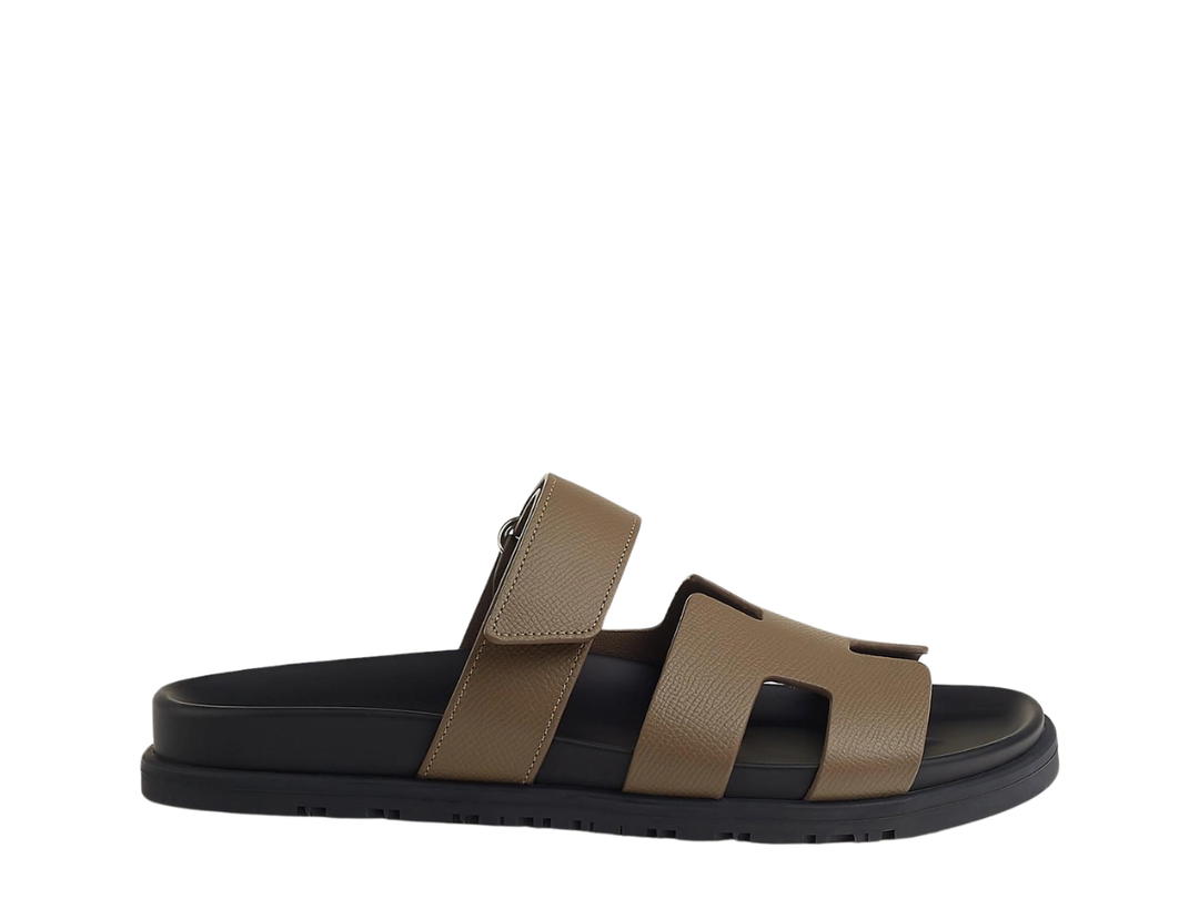 Hermes Hermes Chypre Sandal In Epsom Calfskin With Anatomical Rubber Sole And Adjustable Strap Étoupe