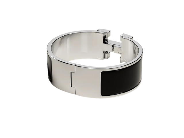 Hermes Hermes Clic Clac H Bracelet In Palladium Plated Noir - view 2