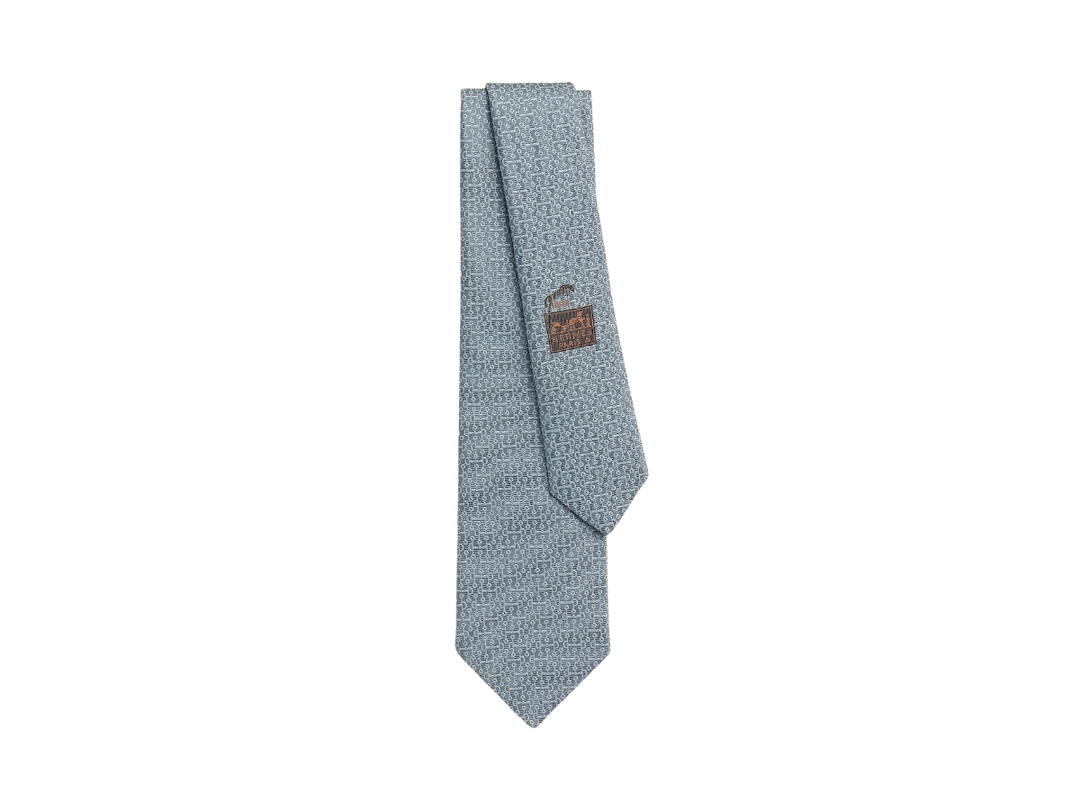 Hermes Hermes Double Baucher Tie In Silk Gray White