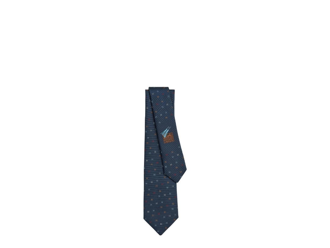 Hermes Hermes H Scintillant Tie Marine Rouge Orange