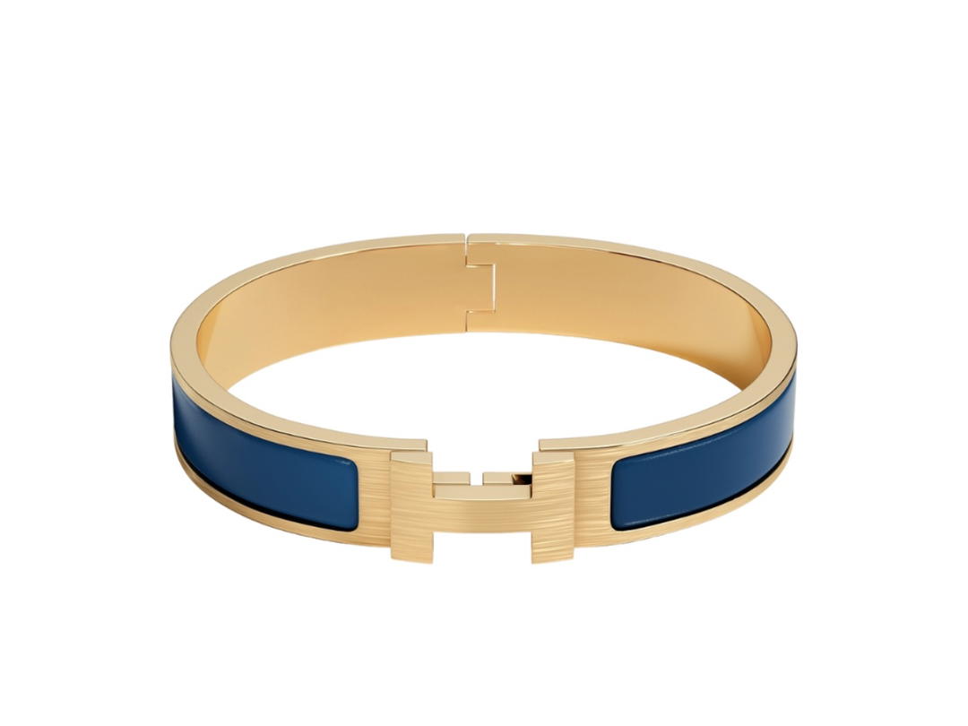 Hermes Hermes Clic HH Bracelet In Matte Enamel With Brushed Gold-Plated Hardware Bleu De Biarritz Mat