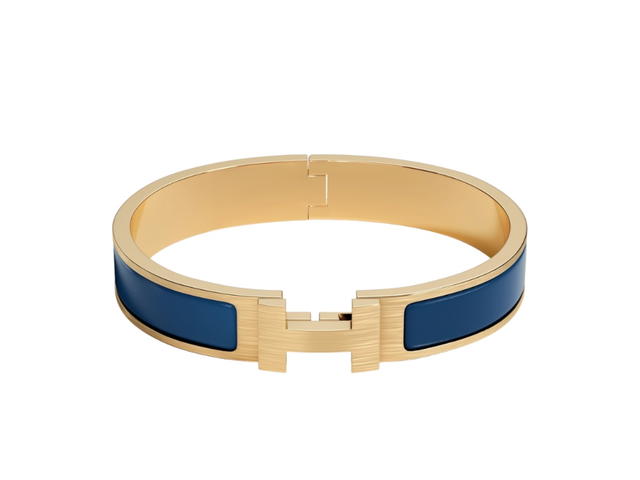 Hermes Hermes Clic HH Bracelet In Matte Enamel With Brushed Gold-Plated Hardware Bleu De Biarritz Mat - view 1