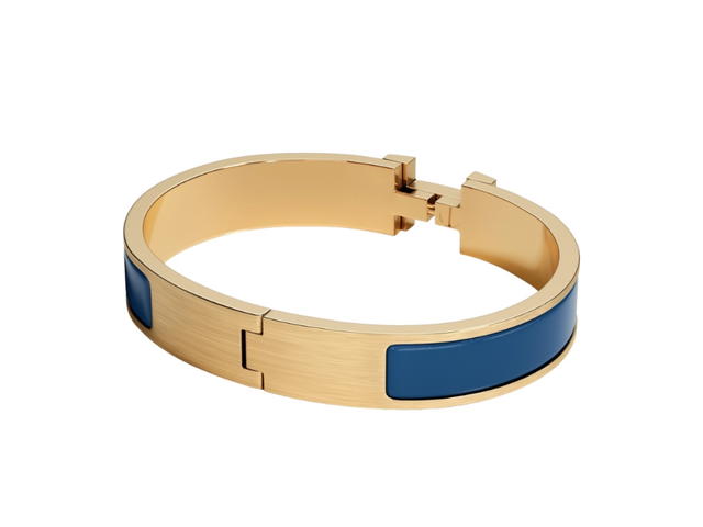 Hermes Hermes Clic HH Bracelet In Matte Enamel With Brushed Gold-Plated Hardware Bleu De Biarritz Mat - view 2
