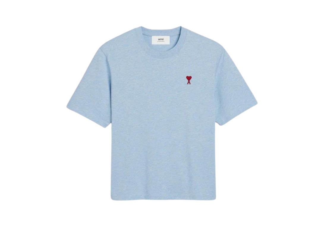 Ami Paris Ami Paris Red Ami De Coeur T-Shirt In Heavy Jersey Organic Cotton Heather Cashmere Blue