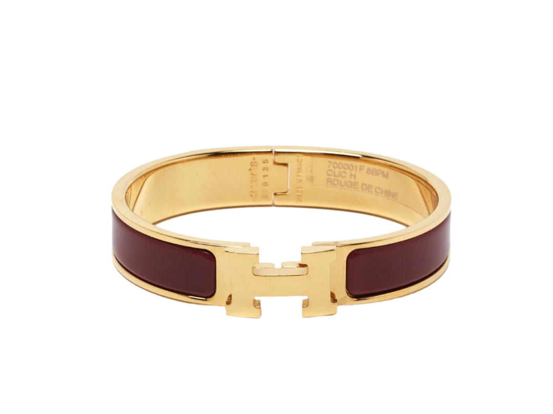 Hermes Hermes Clic H Bracelet In Enamel With Gold-Plated Hardware Burgundy