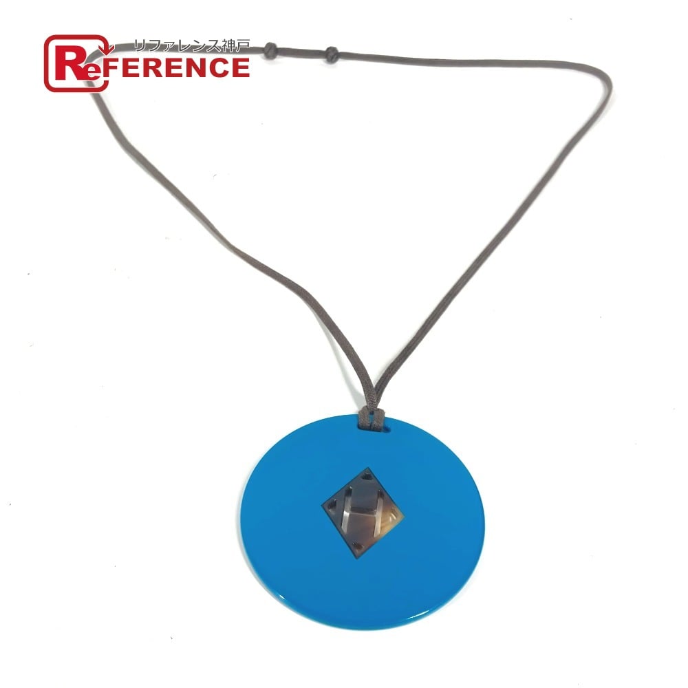 Hermes HERMES Accessories Buffalo horn H logo Necklace lacquer blue