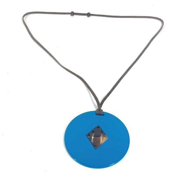 Hermes HERMES Accessories Buffalo horn H logo Necklace lacquer blue - view 2