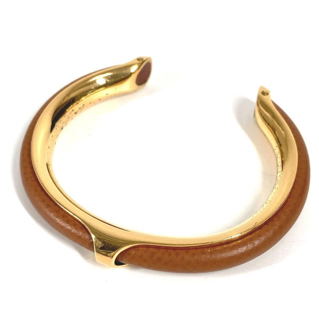 Hermes HERMES Accessory bracelet Bangle Metal / Leather Brown/GoldHardware - view 2
