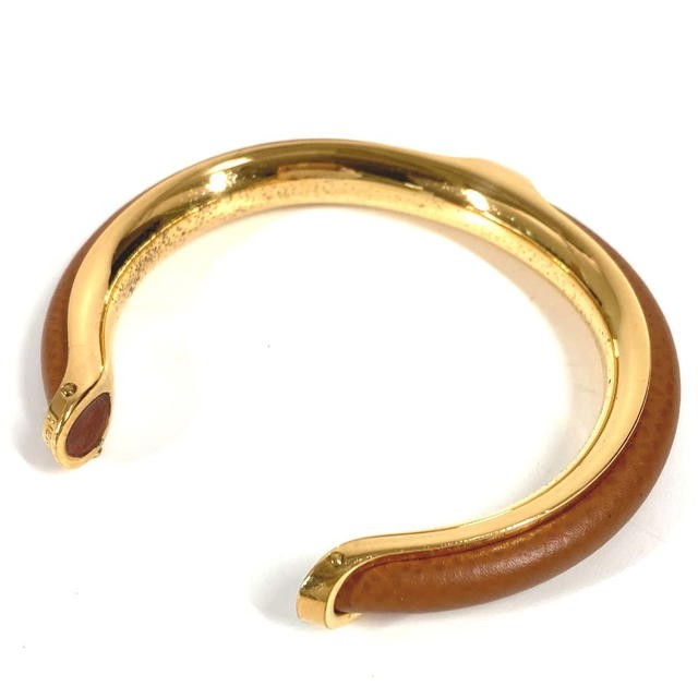 Hermes HERMES Accessory bracelet Bangle Metal / Leather Brown/GoldHardware - view 3