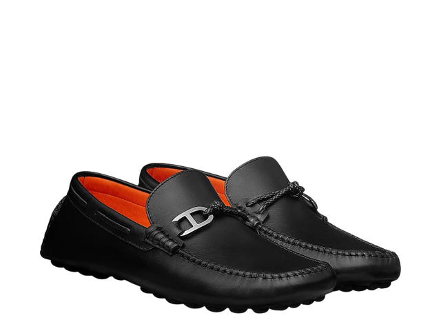 Hermes Hermes Alessandro Loafer In Calfskin With Braided Leather Cord And Chaine d'Ancre Buckle Noir - view 2