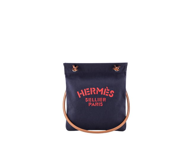 Hermes Hermes Aline Grooming Bag In Herringbone Canvas With Palladium Hardware Bleu Indigo Gold - view 2