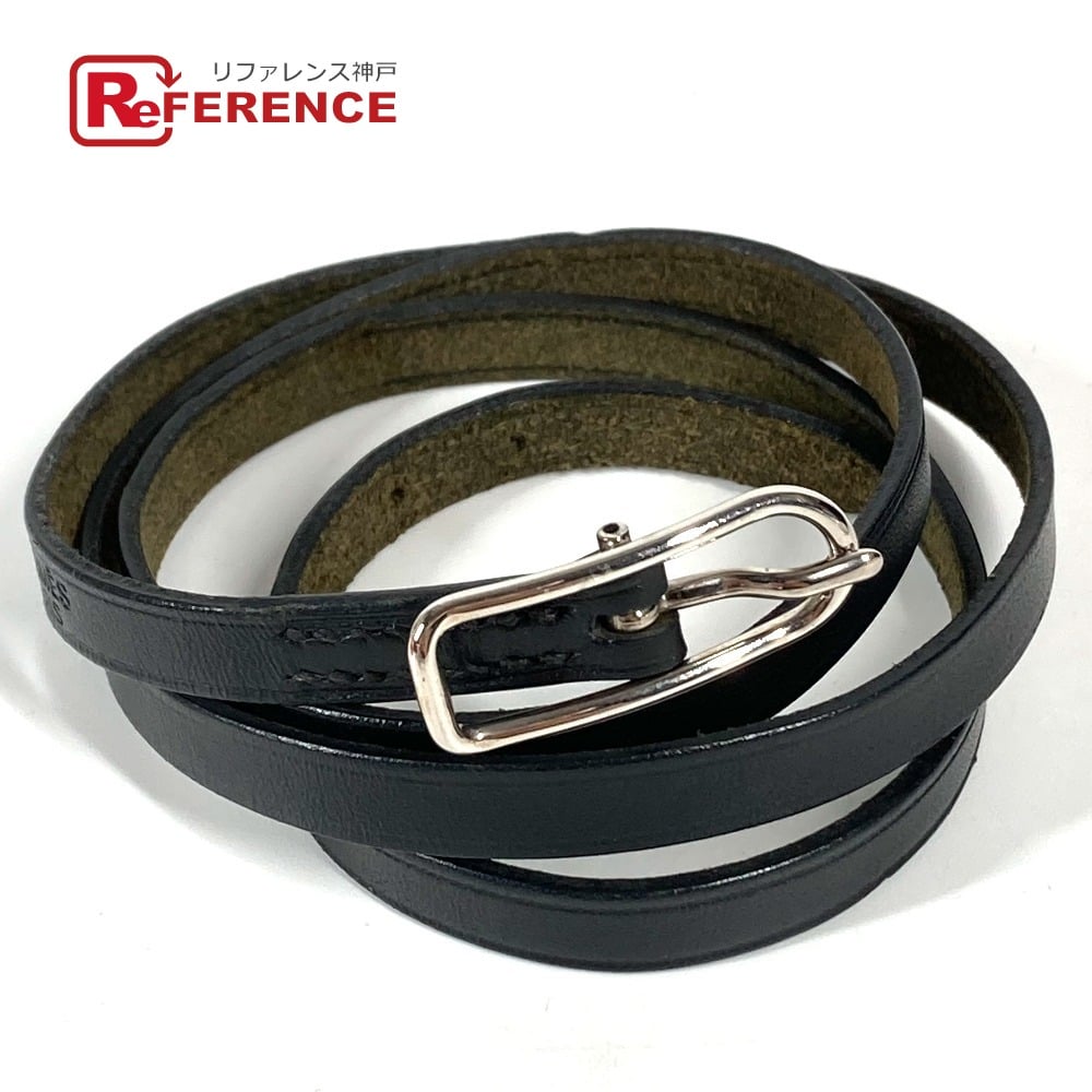 Hermes HERMES API 4-row long logo accessories Bracelet Leather Black/SilverHardware
