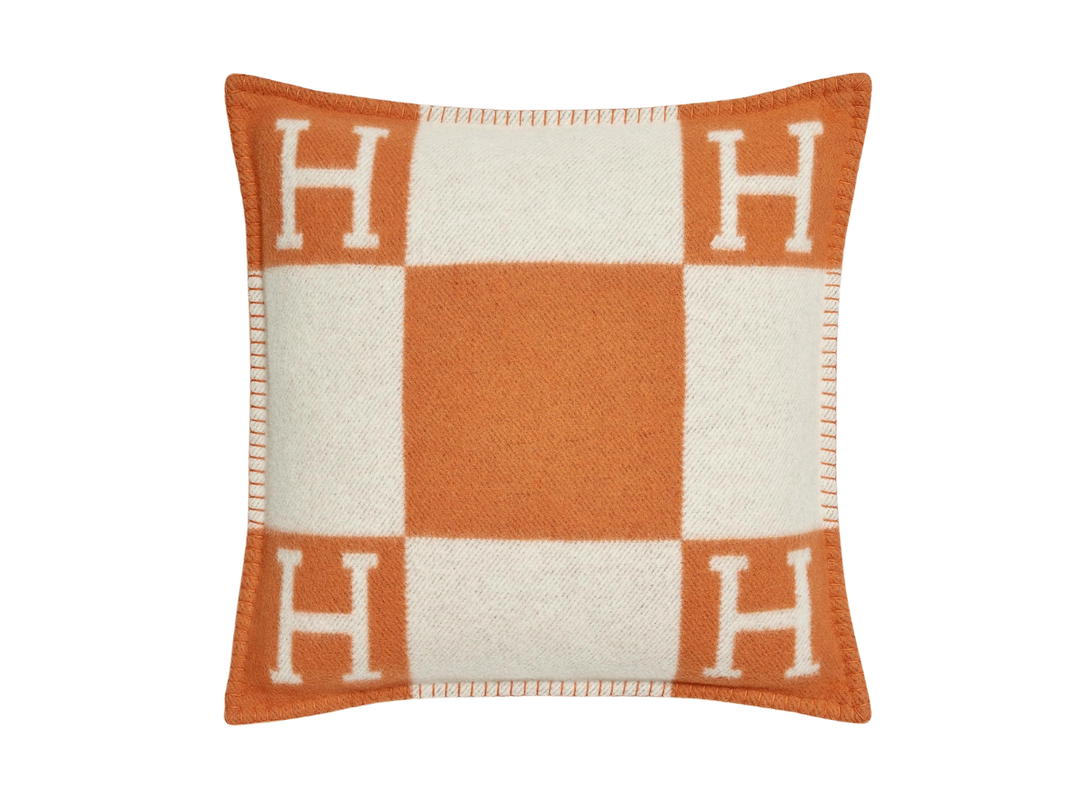 Hermes Hermes Avalon III Pillow Small In Jacquard Woven Wool And Cashmere Ecru-Potiron