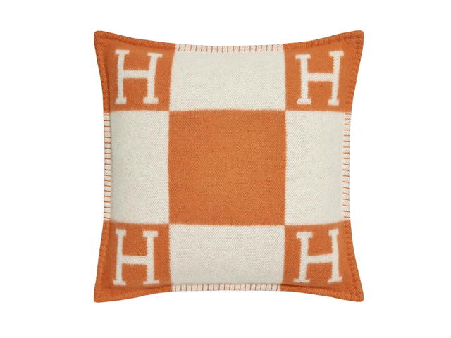 Hermes Hermes Avalon III Pillow Small In Jacquard Woven Wool And Cashmere Ecru-Potiron - view 1