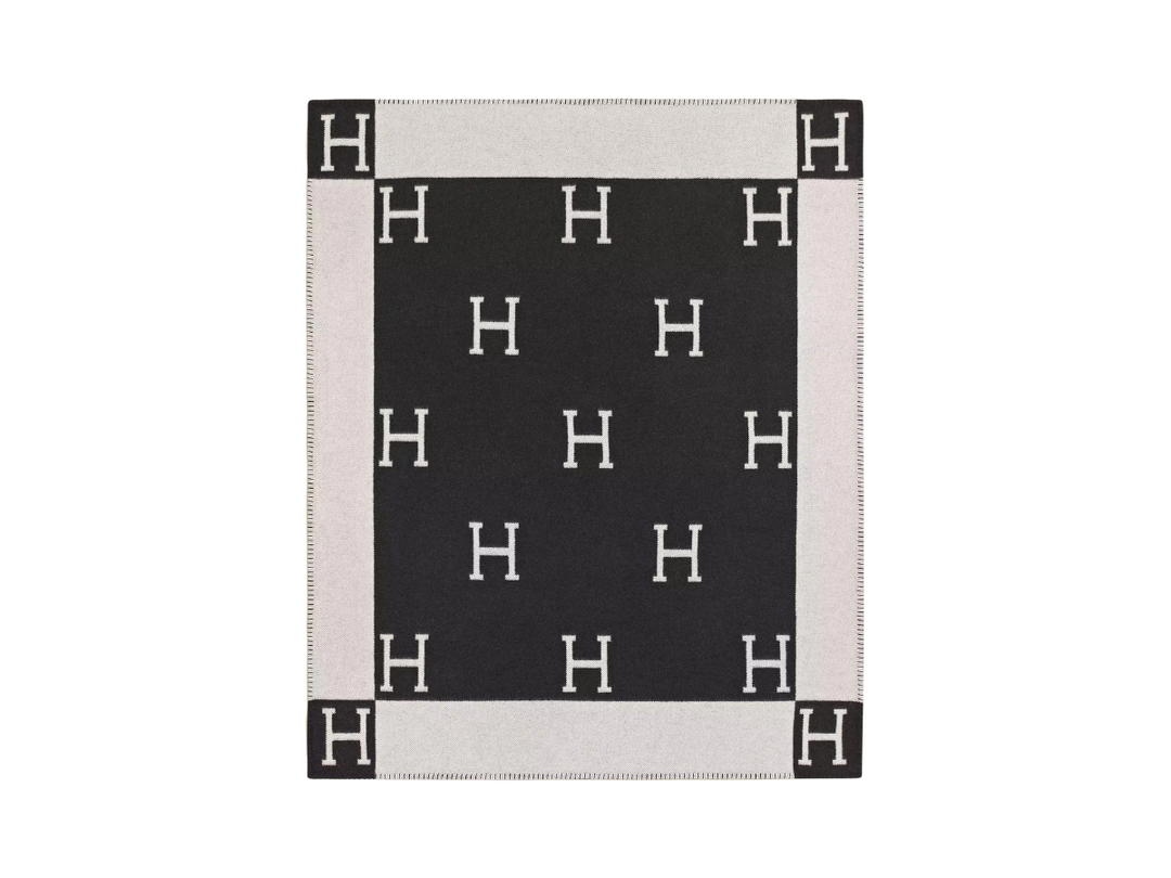 Hermes Hermes Avalon Throw Blanket In Merinos Wool And Cashmere Ecru Gris Fonce