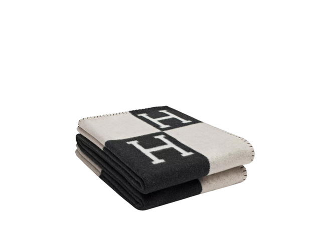 Hermes Hermes Avalon Throw Blanket In Merinos Wool And Cashmere Ecru Gris Fonce - view 2