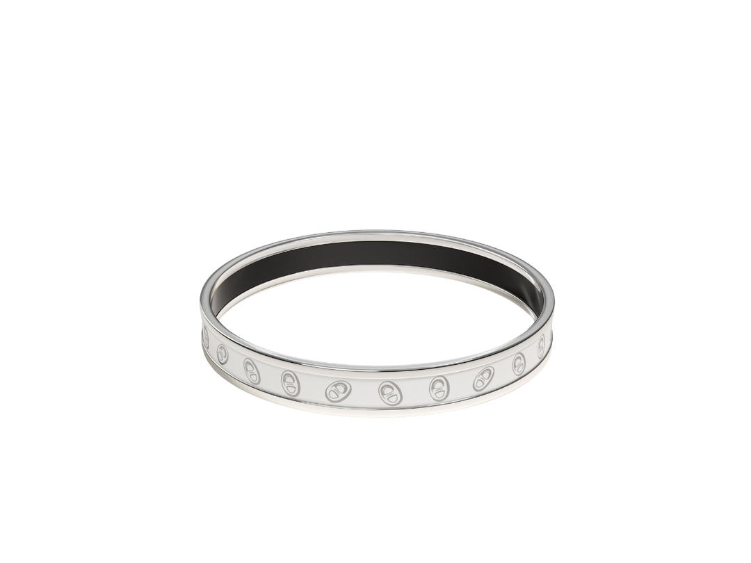 Hermes Hermes Bangle Narrow In Funny Ice Cream Printed Enamel With Palladium-Plated Hardware Blanc Platine-Blanc