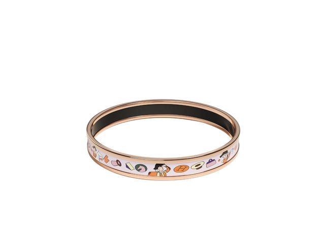 Hermes Hermes Bangle Narrow In L'Epopee d'Hermès Printed Enamel With Rose Gold-Plated Hardware Dragée - view 1