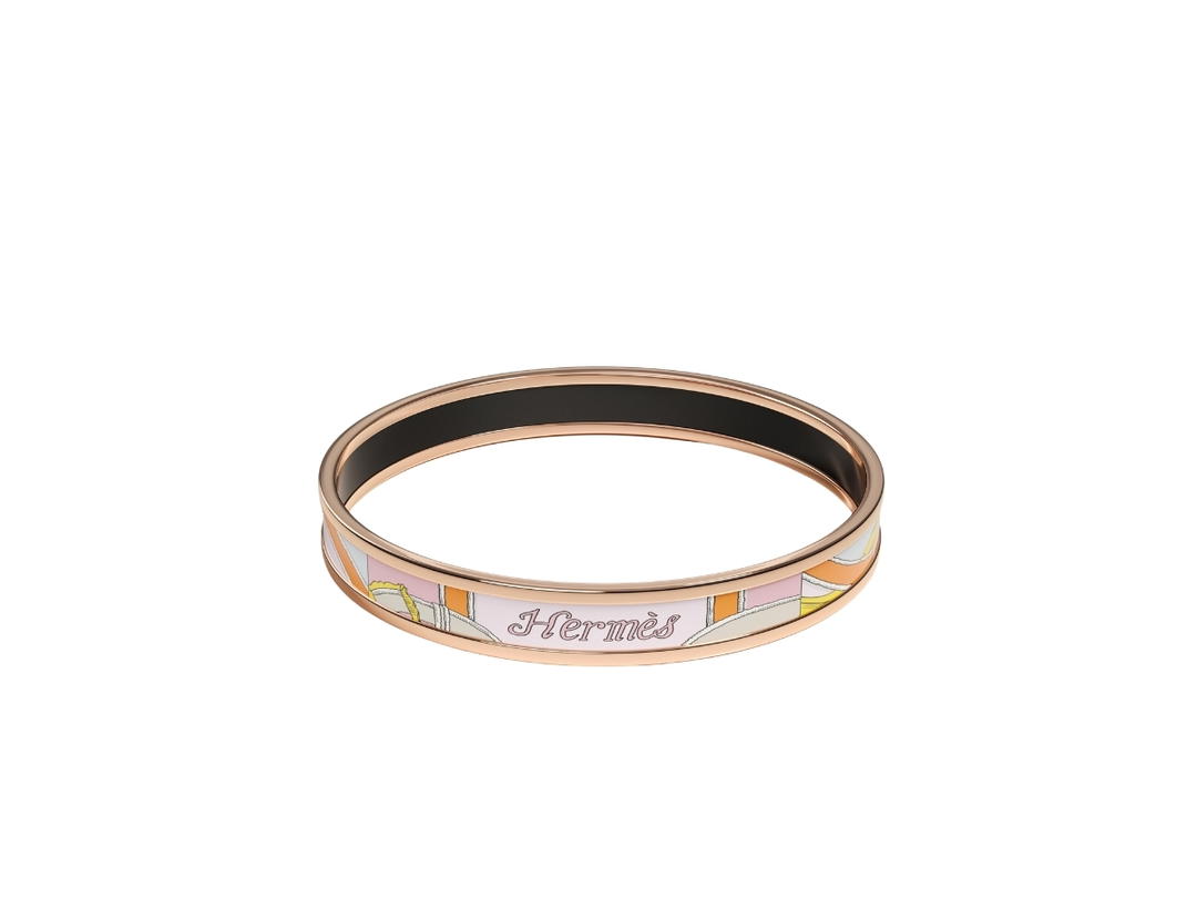 Hermes Hermes Bangle Narrow In L'Instruction du Roy Printed Enamel With Rose Gold-Plated Hardware Dragée