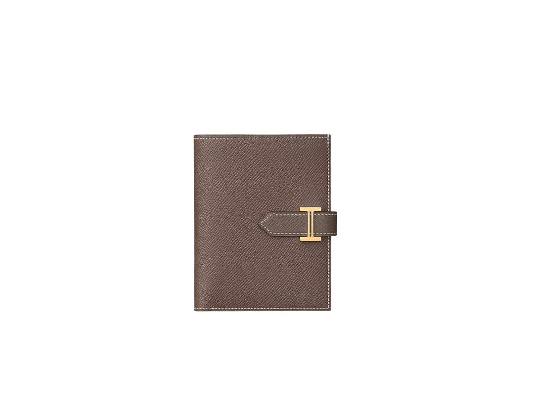 Hermes Hermes Bearn Compact Wallet Epsom Calfskin Etoupe Gold-Plated