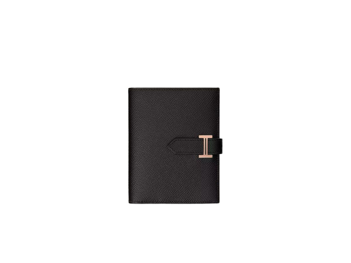 Hermes Hermes Bearn Compact Wallet In Epsom Calfskin With Rose Gold-Plated H Tab Closure Noir