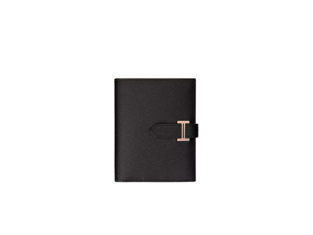 Hermes Hermes Bearn Compact Wallet In Epsom Calfskin With Rose Gold-Plated H Tab Closure Noir - view 1