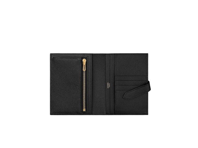 Hermes Hermes Bearn Compact Wallet In Epsom Calfskin With Rose Gold-Plated H Tab Closure Noir - view 2