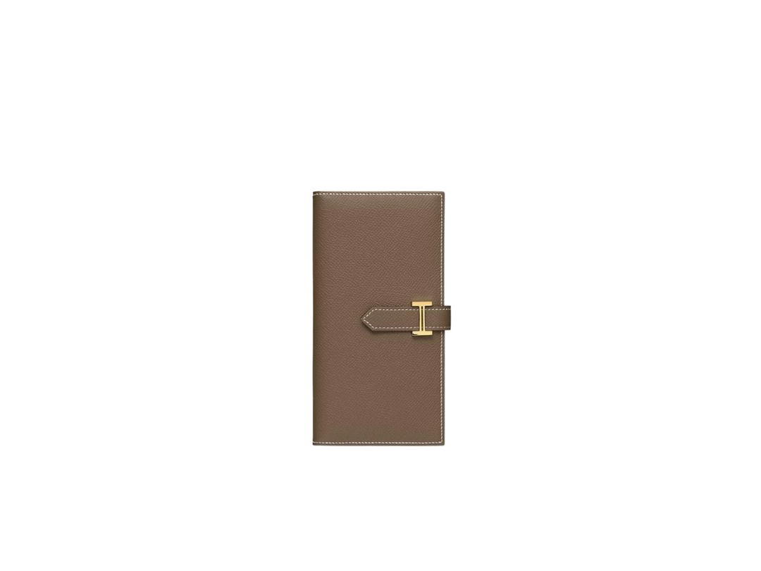 Hermes Hermes Bearn Wallet Epsom Calfskin Etoupe Gold-Plated