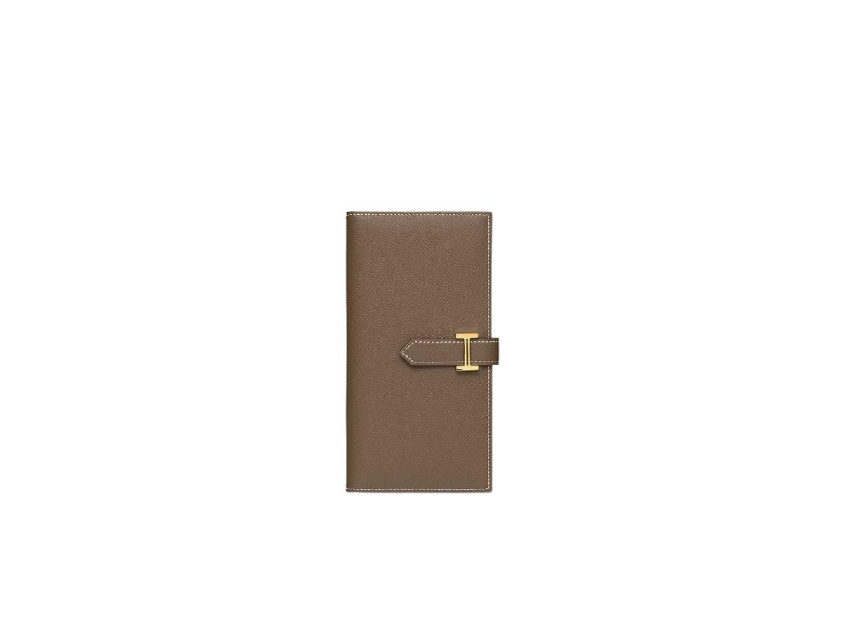 Hermes Hermes Bearn Wallet Epsom Calfskin Etoupe Gold-Plated