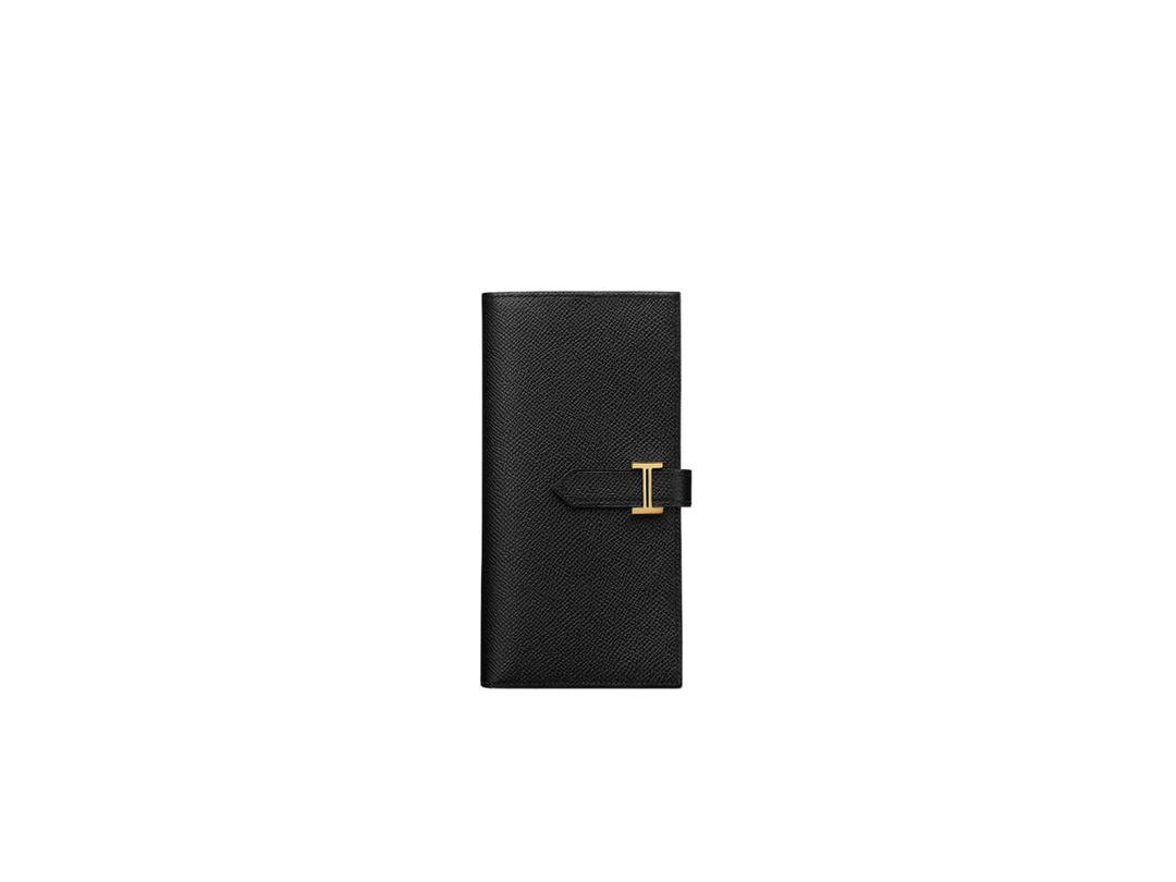 Hermes Hermes Bearn Wallet Epsom Calfskin Noir Gold-Plated